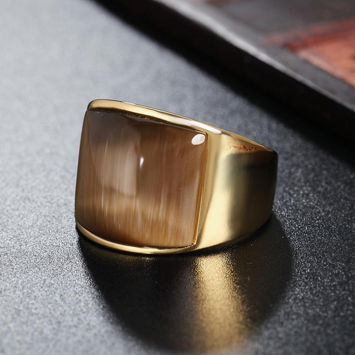 Creative Stainless Steel Men's Opal Big Class Finger Single Food Ring