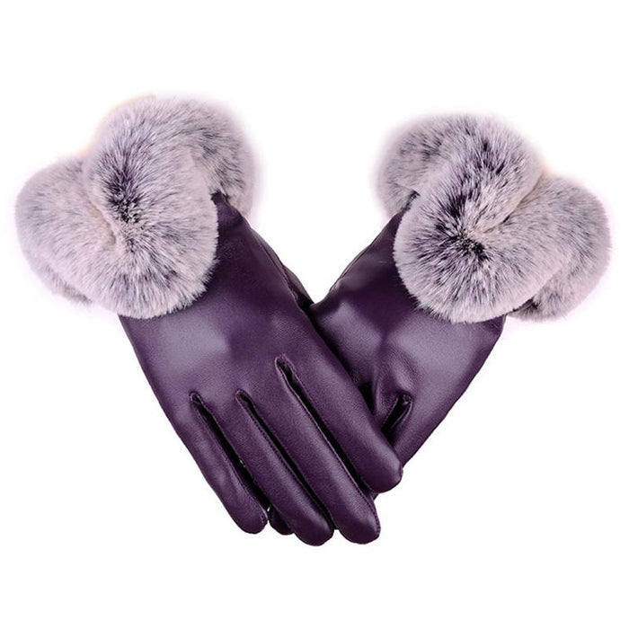 Women Winter Faux Rabbit Leather Gloves