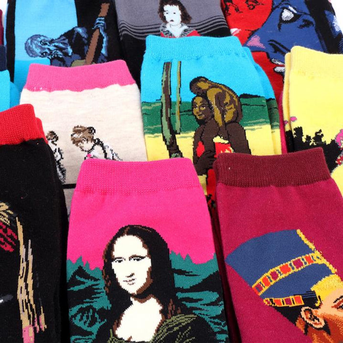 Winter Retro Women Art Van Gogh Mural World Famous Oil Painting Funny Socks