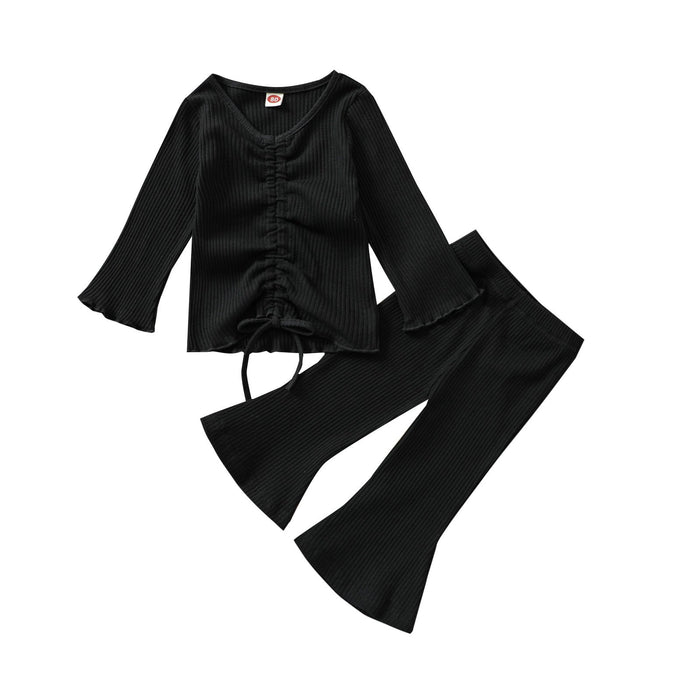 Multicolor pit lace up long sleeved top flared trousers