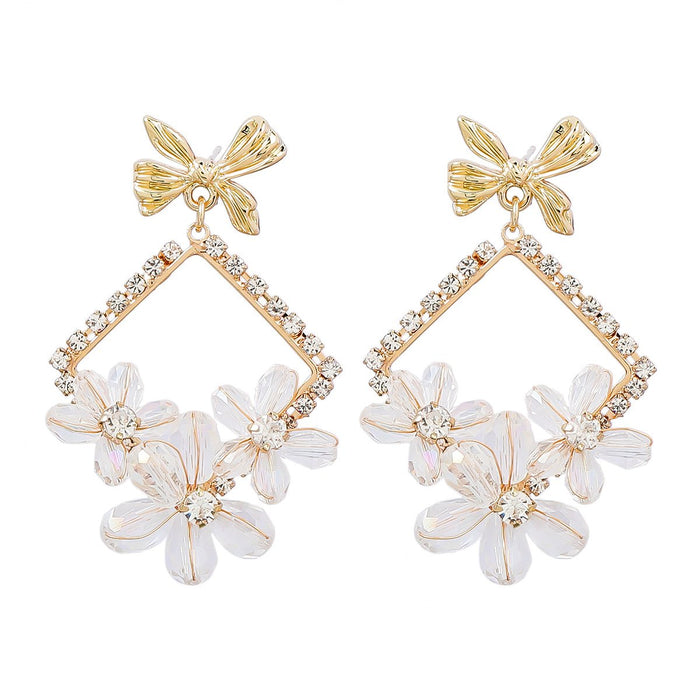 Exaggerated Floral Rhinestone Alloy Plated Stud Earrings