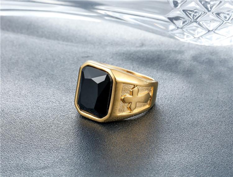 Personality Punk Cross Men's Titanium Steel Gem Ring Foreign Trade Jewelry