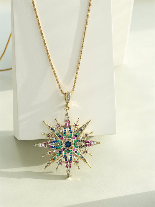 New Fashion Simple Color Zircon Geometric Pendant Necklace