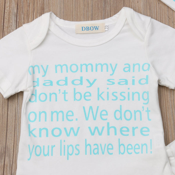 Letter cotton short sleeve hat three piece set