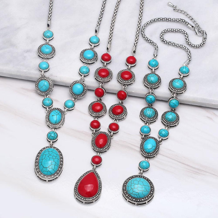 Vintage Round Turquoise Geometric Modeling Necklace