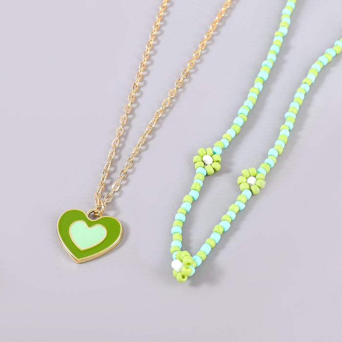 Women's Jewelry Simple Oil Dripping Love Floret Two Piece Set Necklace