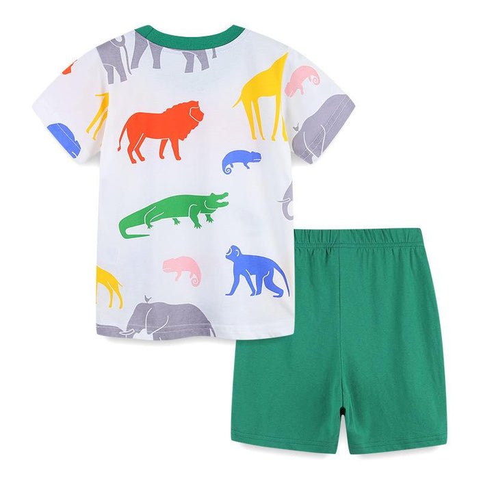 Children's T-shirt Green Pants Knit Short Sleeve Set