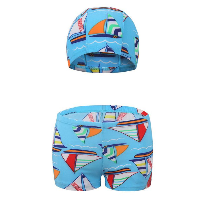 Children's Cartoon Swimming Trunks Cap Two-piece Suit