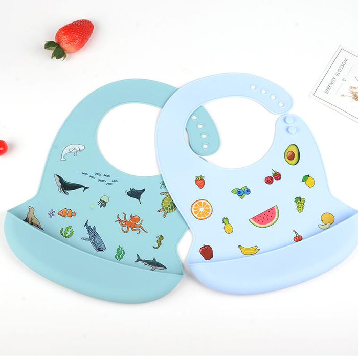 Silicone Baby Bib Waterproof Cartoon Feeding Soft Adjustable Scarf