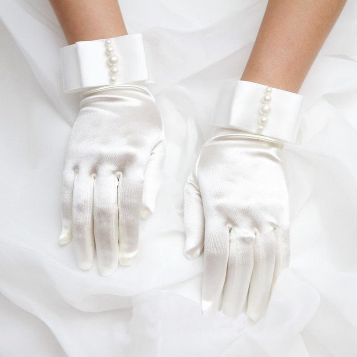 Bow Ribbon Pearl Wedding Party Gloves