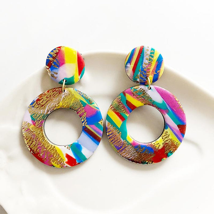 New Jewelry Art Geometry Handmade Clay Soft Pottery Earrings