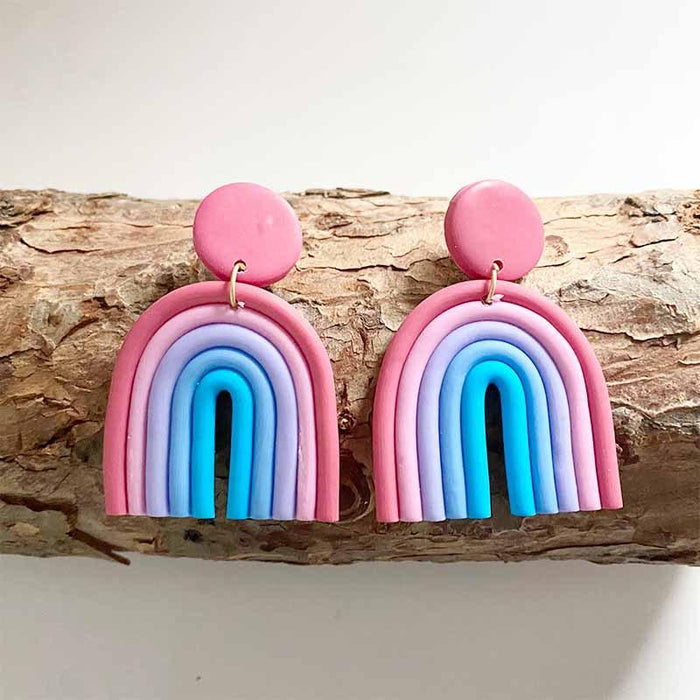 Rainbow soft pottery Earrings geometric U-shaped clay Earrings temperament Fashion Earrings