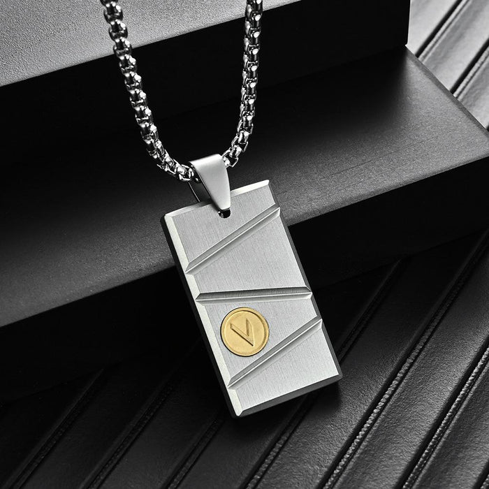 Men's Square Bevel Frosted Titanium Steel Pendant Necklace