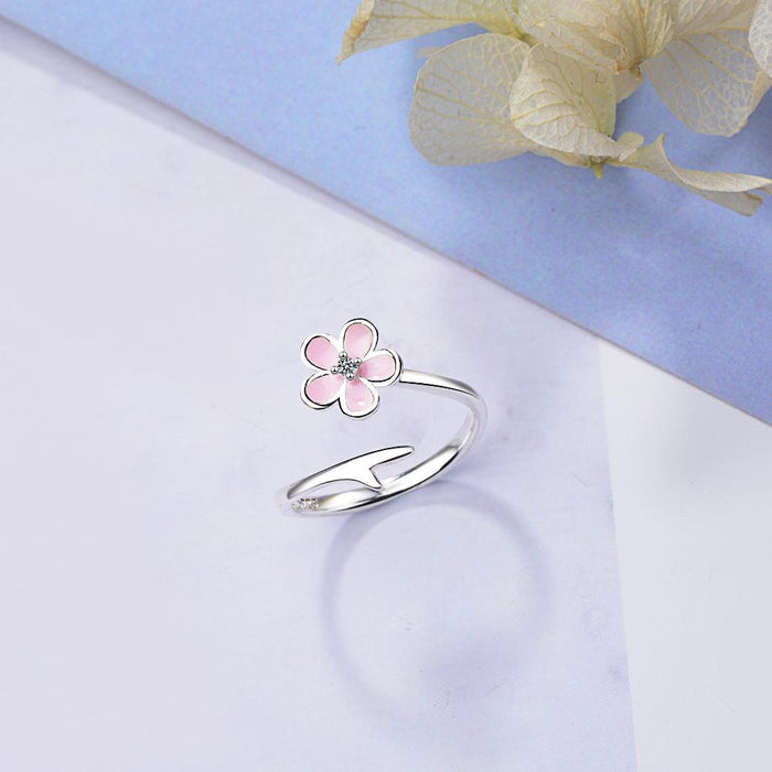 Pink Flower Simple Fashion Open Ring