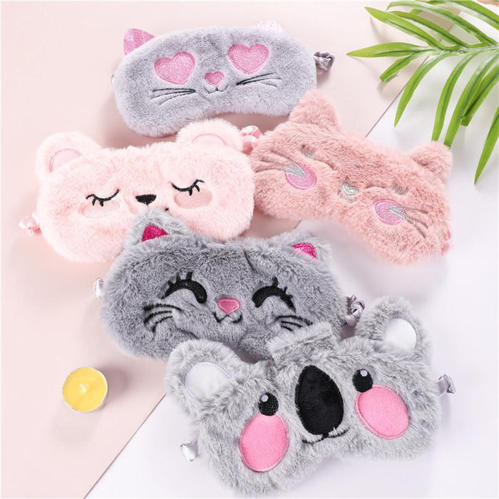 Cartoon Cat Cub Koala Plush Embroidered Blindfold Eye Mask