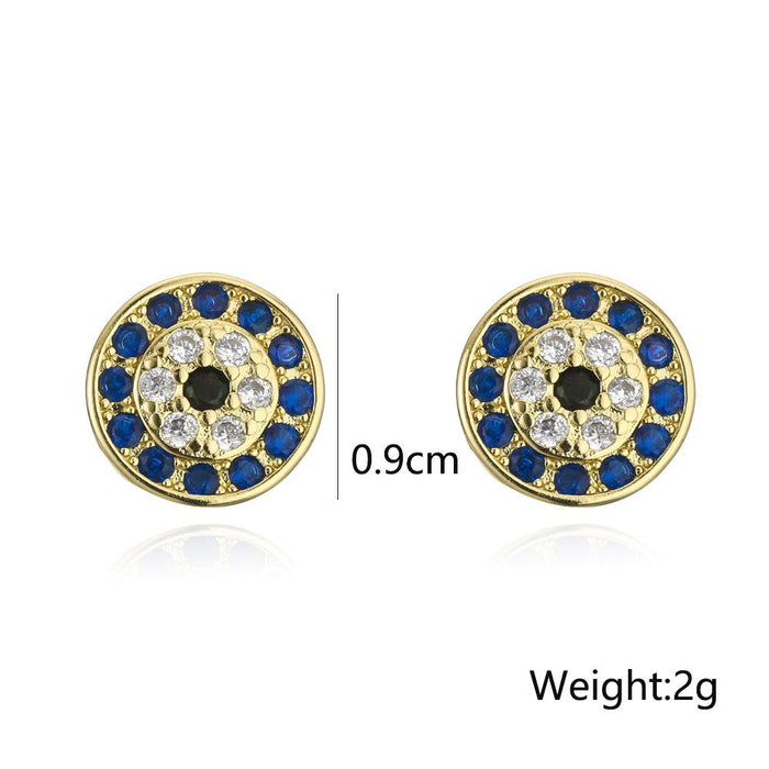 Retro Simple Round Black-and-white Blue Zircon Earrings