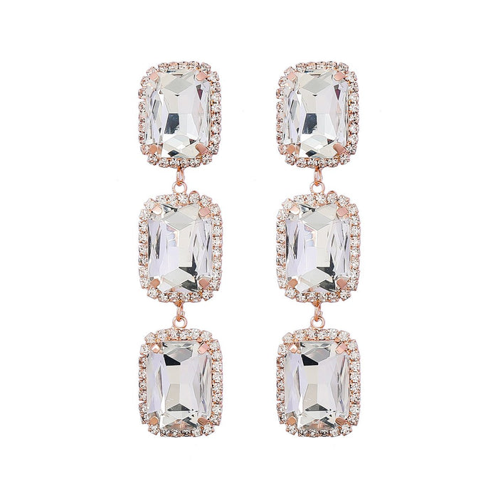 Women's Fashion Alloy Square Rhinestone Long Earrings