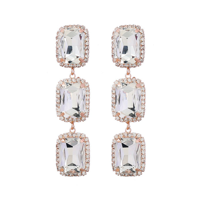 Women's Fashion Alloy Square Rhinestone Long Earrings