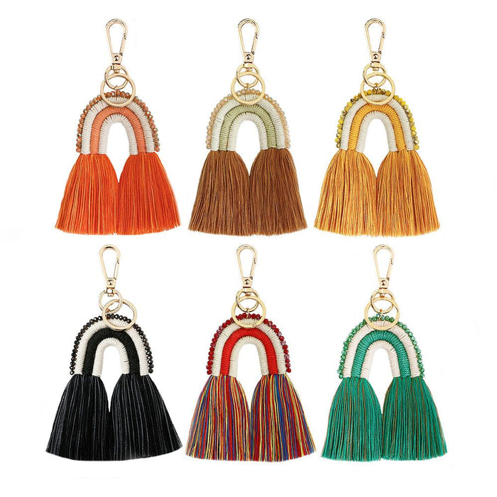 Tassel Keychains Hand Woven Rainbow Pendant