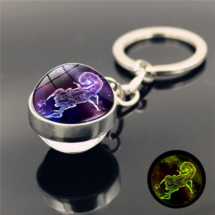Luminous Twelve Constellations Key Chain Pendant Double-sided Glass Ball Pendant