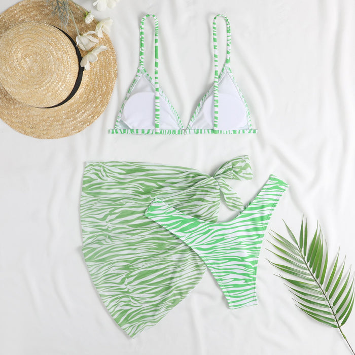 New Bikini Stripe Printed Split Swimsuit Three Piece Set