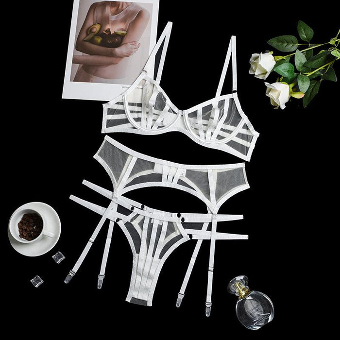 Women's Mesh Lingerie Sexy Stitching Push Up Underwear Set