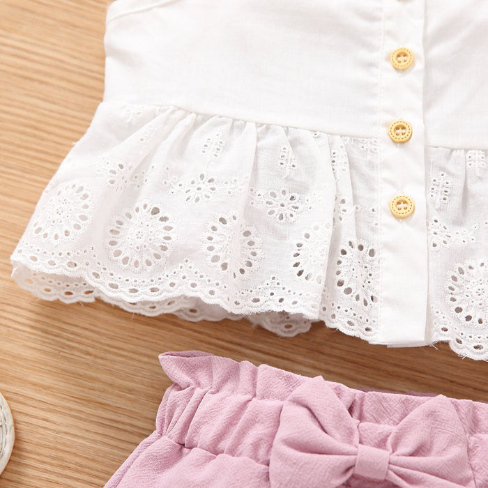 Suspender lace solid color bow two piece set European and American girls' set cross border children's wear middle and small children