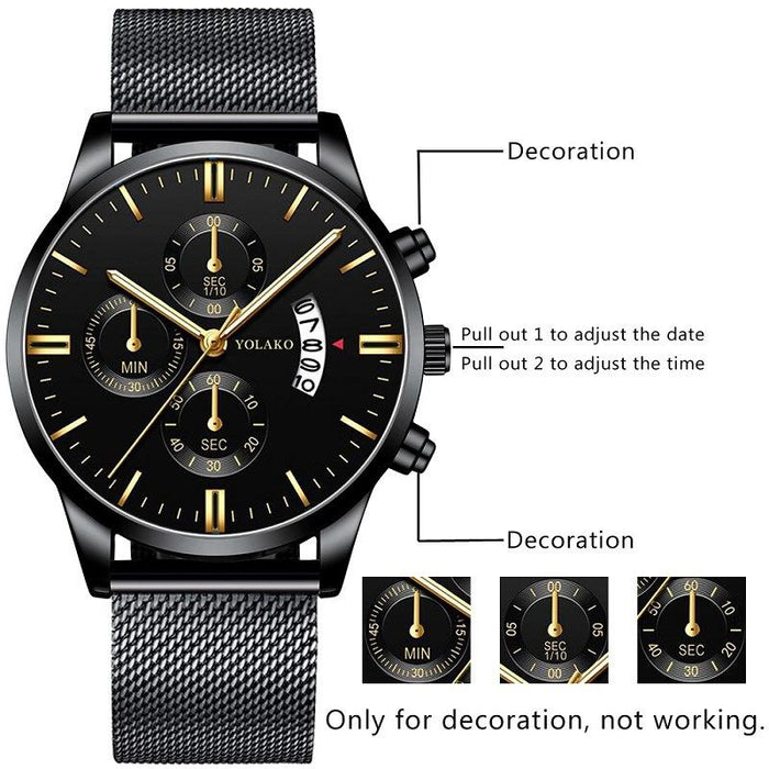 Men's Wrist Watches Stainless Steel Mesh Belt Quartz Watch Ultra Thin Business Clock