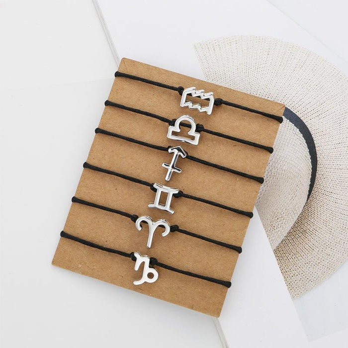 Twelve Constellations Bracelet Constellation Card Adjustable Black Rope Bracelet