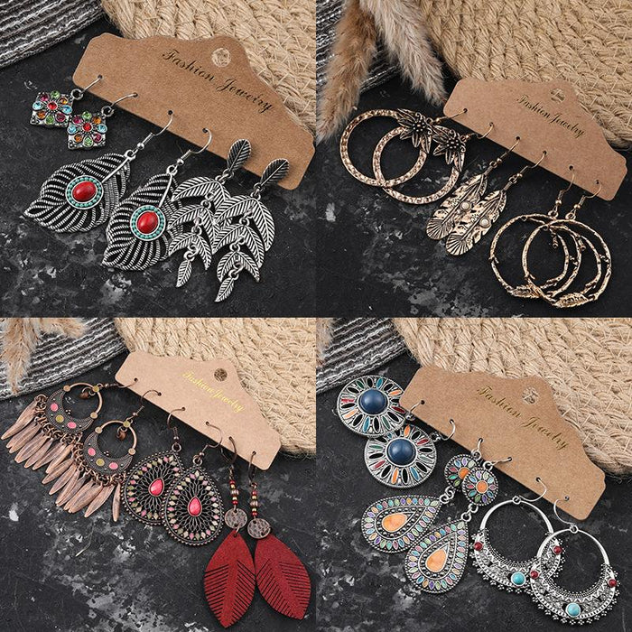 3 pairs/set Earrings Bohemian Style Jewelry X0X36215