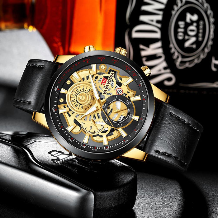 Men Watch Sports Fashion Mechanical Style Leather Business Calendar Waterproof WristWatch