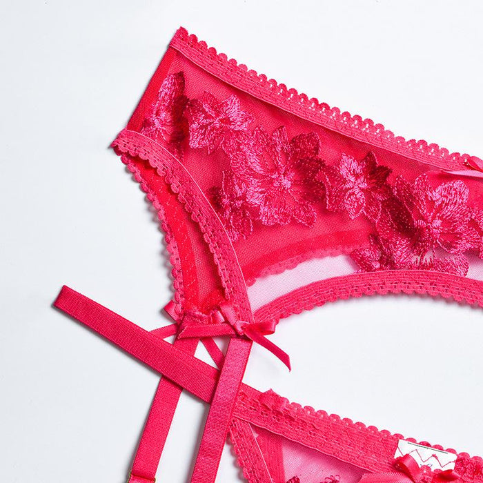 Lace Embroidered Bow Underwear Women Sexy Lingerie Set