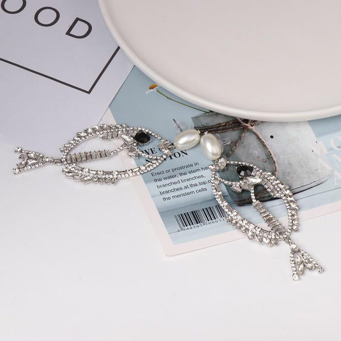 Women's Jewelry Personalized Fashion Versatile Fishbone Earrings Inlaid Rhinestone