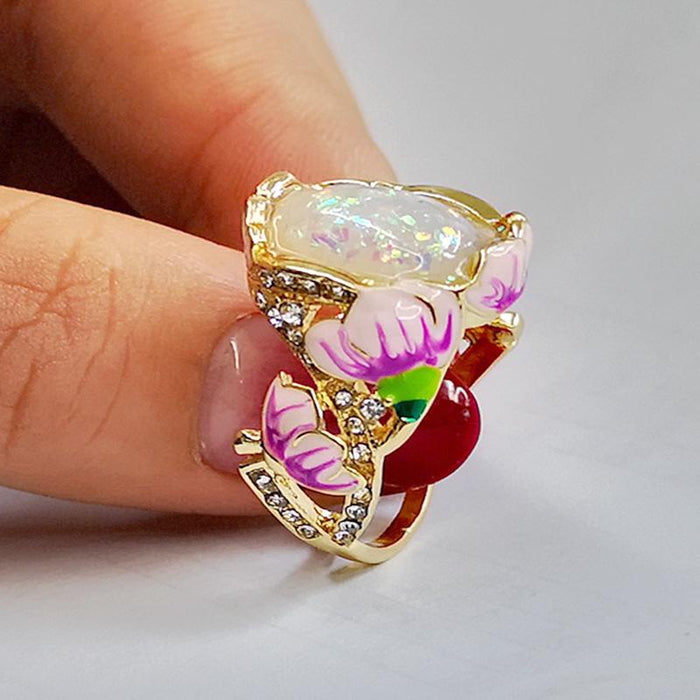 Enamel Painted Flower Women's Ring