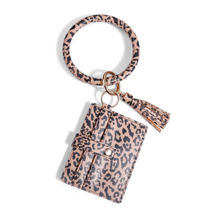 Wrist PU Leather Card Bag Key Chain Coin Purse Pendant