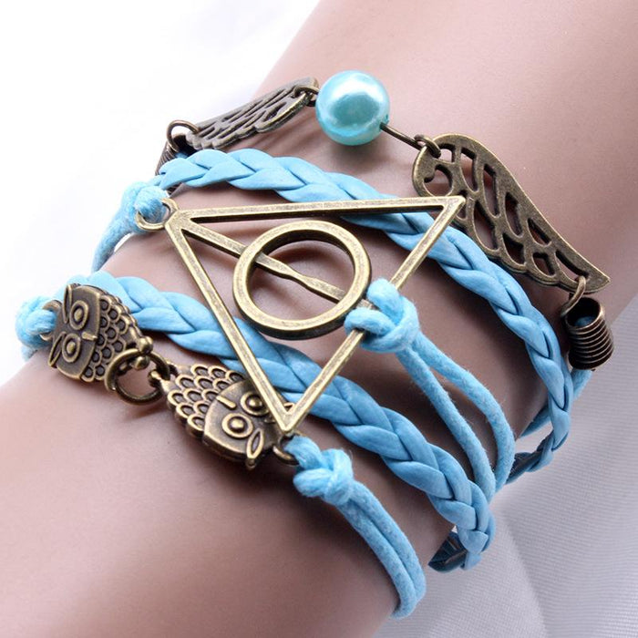 60Pcs Vintage Owl Wings Leather Rope Bracelet