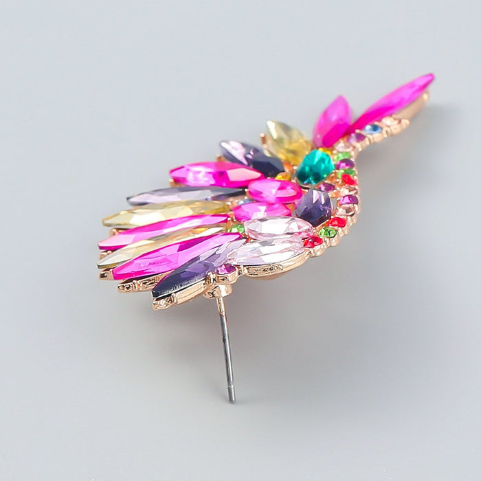 Women's Colored Rhinestone Fan-shaped Wing Earrings