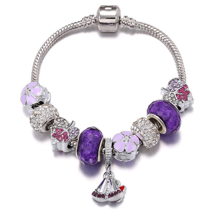 Purple series bell pendant fallen leaves soft pottery Beaded Bracelet