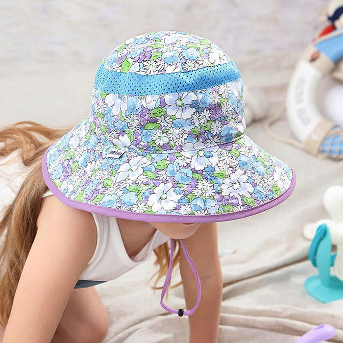 Purple Floral Children's Outdoor UV Proof Baby Fisherman Hat