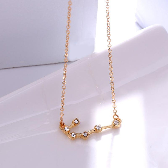Twelve Constellations Diamond Inlaid Brown Card Clavicle Chain
