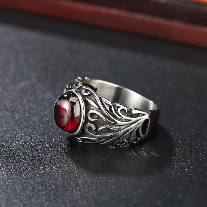 Vintage Hell Flower Ruby Titanium Steel Ring