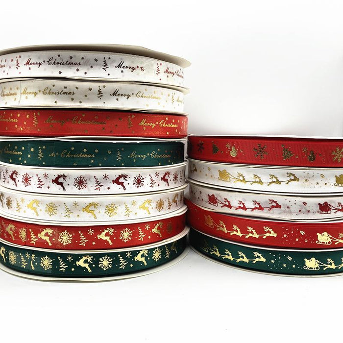 5yards 10mm 15mm 25mm Christmas Ribbon Printed
