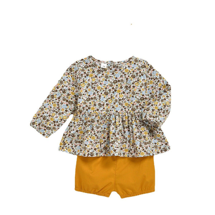 Girls' floral top solid Shorts Set