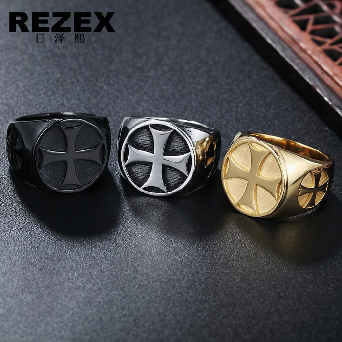 Retro Personality Cross Medal Men's Titanium Steel Ring