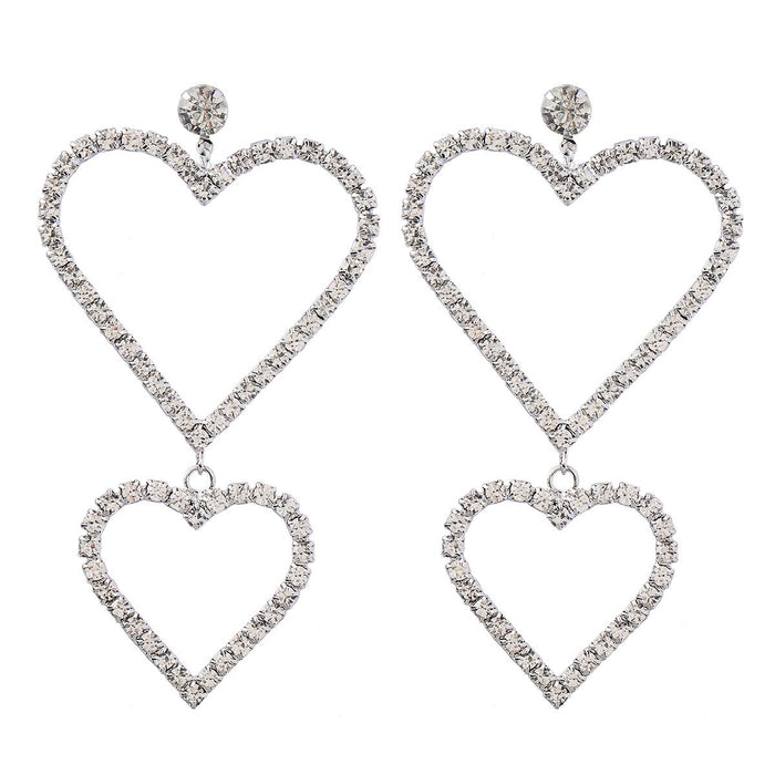 Rhinestone Alloy Multi-layer Love Shaped Earrings Female