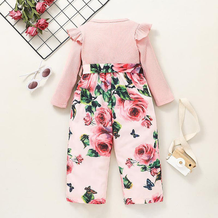 Baby Girls Printed Pink Long Sleeved Jumpsuit