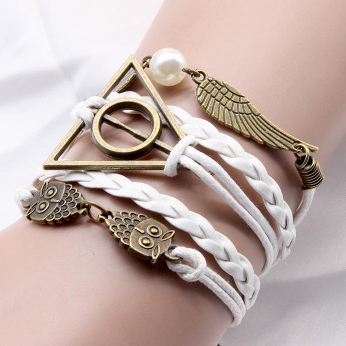 60Pcs Vintage Owl Wings Leather Rope Bracelet