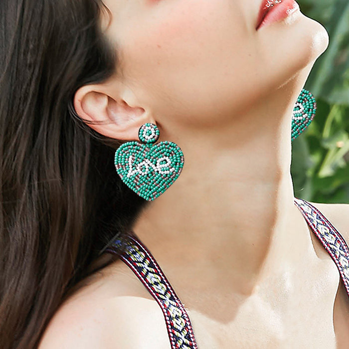 2022 New Handmade Woven Love Rice Bead Earrings