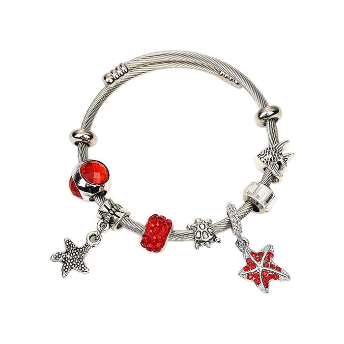 Stainless Steel Bracelet Starfish Sea Animal Beaded Bracelet