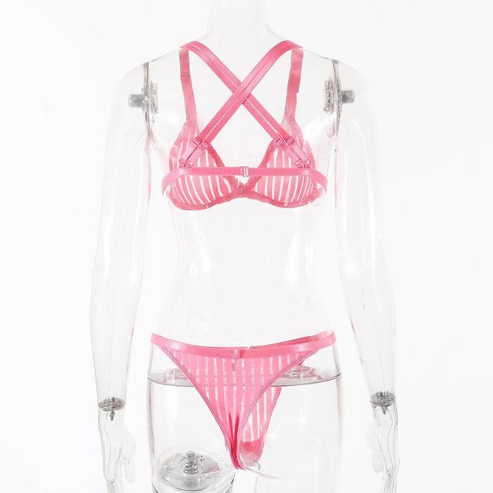 Women's Lace Stitching Underwear Striped Lingerie Set